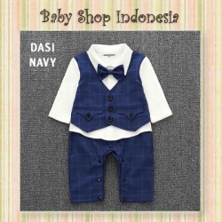 LJ147 Romper Pesta Bayi Jumpsuit Tuksedo Bayi Lengan Panjang Navy Blue  large