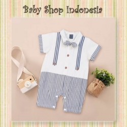 LJ152 Jumpsuit Bayi Import Jumpsuit Bayi Laki laki Overall like Salur Putih  large