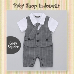 LJ176 Jumpsuit Pesta Bayi Laki laki Tuksedo Bayi Import Long Tie Grey Square  large