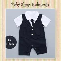 LJ180 Jumpsuit Tuksedo Bayi Murah Baju Pesta Bayi Laki laki Romper Pesta Bayi Cowok Import Long Tie Full Black  large