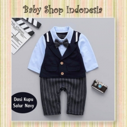 LJ183 Romper Pesta Bayi Jumpsuit Tuksedo Bayi Lengan Panjang Inner Blue Rompi Navy  large