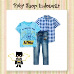 LU499 Setelan Anak Import Kemeja Anak Kotak Biru Tshirt Anak Karakter Batman  large