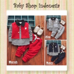 LU520 Setelan Rompi Anak Cowok Import Setelan Kemeja Anak Salur Setelan Baju Kasual Anak Rompi  large