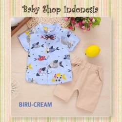 LU540 setelan cowok fish biru cream  large