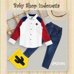 LU547 Setelan Kemeja Anak Biru Polos Celana Panjang Softjeans Anak Import Kemeja Putih Polos Import  large