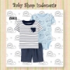 LU551 Setelan Baju Bayi Import 3in1 Jumpsuit Bayi Tshirt Anak Branded Blue Cute Sloth  medium