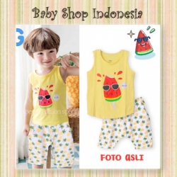 LU571 Setelan Kaos Kutung Anak Baju Rumah Anak Setelan Kasual Anak Yellow Fruits  large