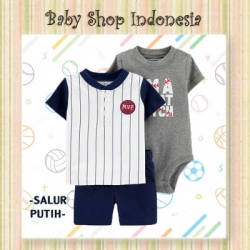 LU593 Setelan Baju 3 in 1 Salur Putih  large