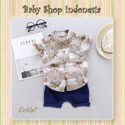 LU608 Baju Koko Anak Laki laki Murah Setelan Koko Anak Kaos Polar Bear Style COKLAT  large
