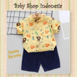 LU612 Setelan Kemeja Anak Cowok Setelan Baju Anak Import Zoo Fox and Bear Kuning  large