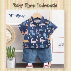 LU615 Setelan Kemeja Anak Cowok Setelan Baju Anak Import Dino A Navy 2  large