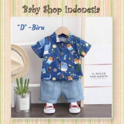 LU626 Setelan Kemeja Anak Cowok Setelan Baju Anak Import Sporty Elephant Biru  large