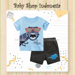 LU629 Setelan Kaos Anak Laki laki Setelan Baju Rumah Anak Baju Anak Dinosaurus Blue DinoMite  large