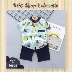 LU632 Setelan Kemeja Anak Cowok Setelan Baju Anak Import Dino Roar C Tosca  large