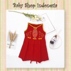 PD611 Dress Anak Oriental Dress Anak Merah Oval Aplikasi  large