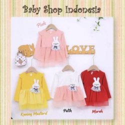 PD617 Mini Dress Anak Import Sleeping Bunny Dress Tutu Anak Baju Anak Perempuan Lengan Panjang  large
