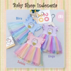PD624 Dress Tutu Anak Import Rok Tutu Anak Dress Anak Rainbow Unicorn  large