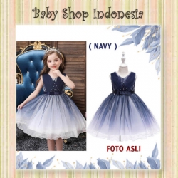 PD648 Gaun Pesta Anak Navy Blue Dress Pesta Anak Import Mengembang Navy  Gradation  large