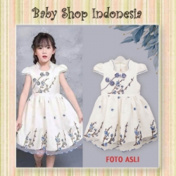 PD663 Dress Cheongsam Anak Premium Baju Imlek Anak Perempuan Broken White with Blue Flowers  large