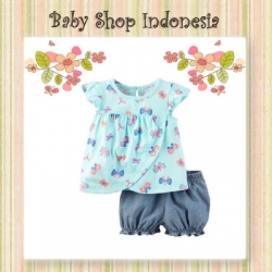 PU505 Setelan Baju Bayi Light Blue Butterfly  large