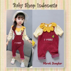 PU560 Overall Celana Panjang Anak Perempuan Kaos Anak Lengan Panjang Sunflower Merah  large