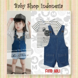 PU562 Overall Celana Jeans Anak Import Stripe Miki Grey  large