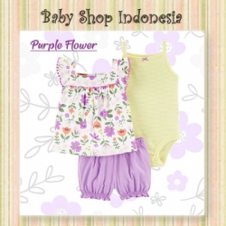PU566 Setelan Baju Bayi Perempuan Import Murah 3in1 Jumpsuit Tank Top Bayi Kuning Blouse Purple Flower  large