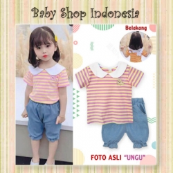 PU576 Setelan Anak Import Korea Style Salur Back Bunny Ungu  large