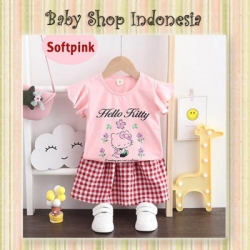 PU585 Setelan Baju Anak Perempuan Import Setelan Rok Anak HK Softpink Rok Anak Katun Tartan Red  large