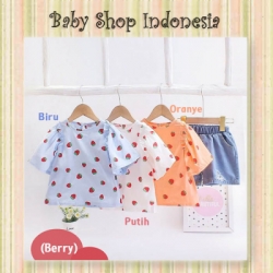 PU591 Setelan Blouse Anak Perempuan Import Atasan Katun Anak Strawberry Celana Pendek Denim Anak  large