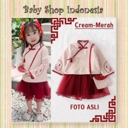 PU595 Setelan Baju Imlek Anak Perempuan Cheongsam Anak Perempuan Modern Cr�me Red  large