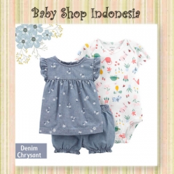 PU600 Setelan Baju Bayi Import 3in1 Jumpsuit Bayi Tshirt Anak Branded Denim Chrysant  large