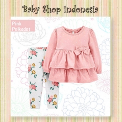 PU601 Setelan Baju Bayi Import Baju Bayi Perempuan Lengan Panjang Pink Polkadot  large