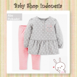 PU602 Setelan Baju Bayi Import Baju Bayi Perempuan Lengan Panjang Abu Polkadot  large