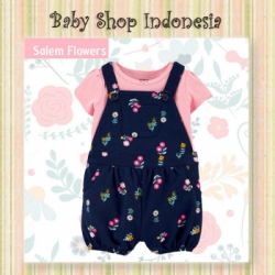 PU603 Setelan Kaos dan Overall Celana Anak Import Salem Navy Flowers  large