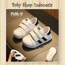 S976 Sepatu Anak Import Sneakers Anak Putih Branded Addas Stripe Black  large