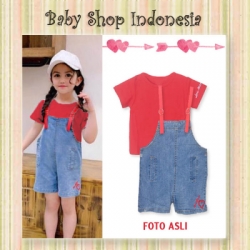 Setelan overall love merah  large