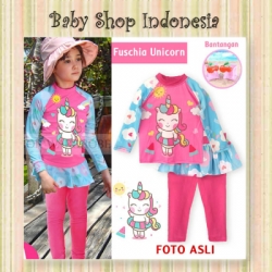 W101 Baju Renang Anak Perempuan Lengan Panjang Baju Renang Anak Unicorn Fushia  large