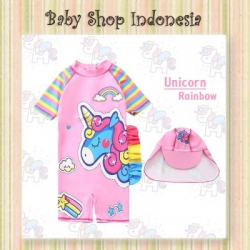 W107 Baju Renang Anak Perempuan Unicorn Rainbow Pink Swimsuit Diving Anak Import Unicorn  large