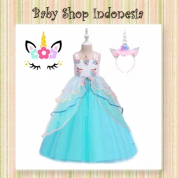 dress perempuan unicorn biru baruu  large